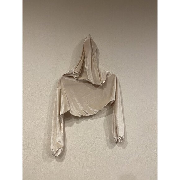 Sculptor Hooded Cardigan Womens Medium Beige Velvet Ruffle Long Sleeve Shirt - Picture 3 of 3